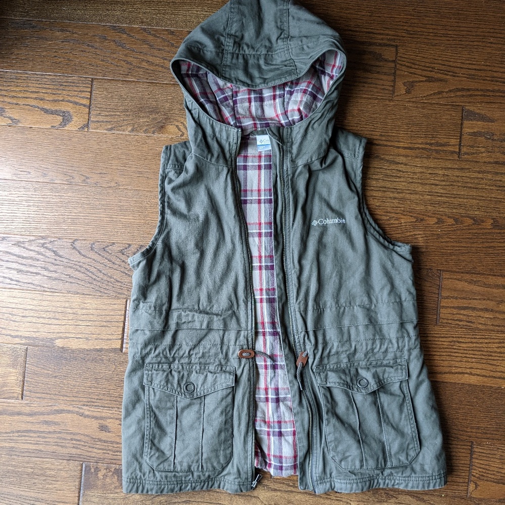 Columbia Women's Flannel-lined Hooded Vest - Olive Green, Size Medium